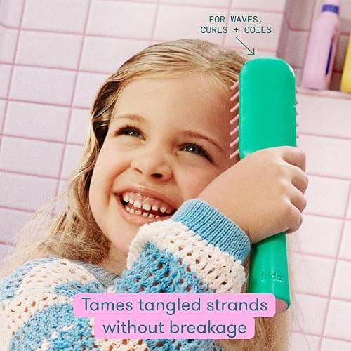 Frida for Kids Curly Hair Brush, Detangling Brush for Curls, Kids | Comb-and-bristle detangling brush works through knots in curls, coils and waves on wet or dry hair. thumbnail 2