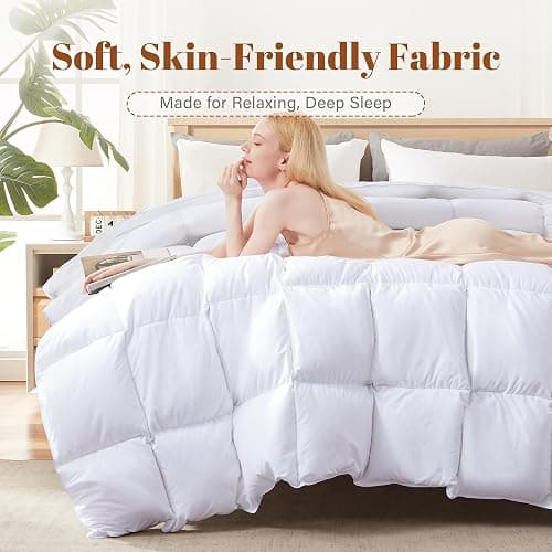 Feather and Down Comforter Insert Queen Size, 100% Cotton Cover, All Season White Down Feather Duvet Insert, Fluffy Soft Hotel Luxury Bedding for Bedroom, 90 x 90 Inches thumbnail 7