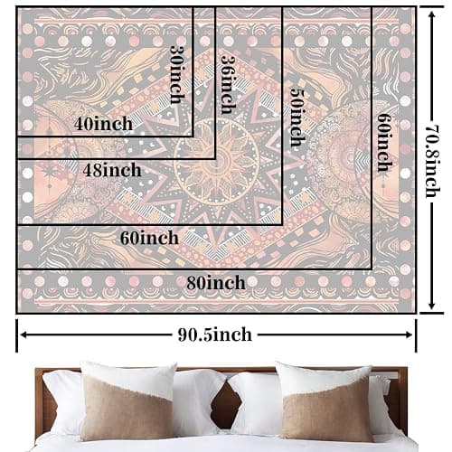 Fowocu Orange Sun and Moon Tapestry Wall Hanging, Indie Hippie Mandala Cool Wall Tapestries, Aesthetic Tapestry for Bedroom Living Room Dorm (Orange, 30'' × 40'') thumbnail 2