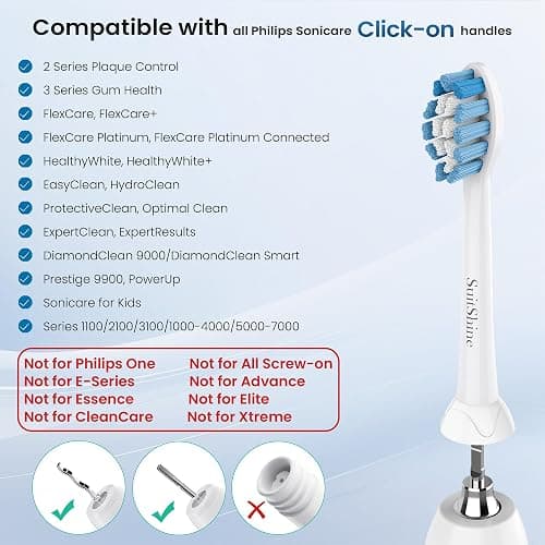 SuitShine Replacement Toothbrush Heads Compatible with Philips Sonicare and More Click-on Handles 8 Pack White thumbnail 2