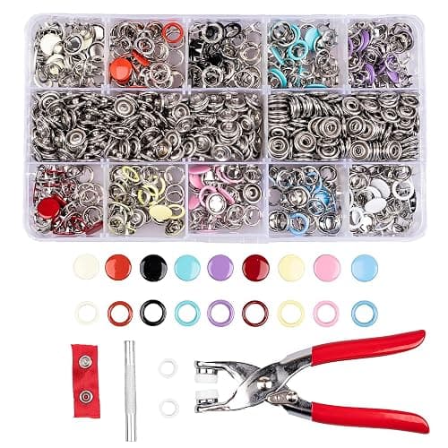Siziviki 200 Set Snap Button Kit - 9.5mm 10 Colors Snaps for Fabric - Fastener Pliers & Snap Fastener Tool - 100 Hollow & 100 Solid - Suitable for DIY, Sewing, Crafting - Image 1