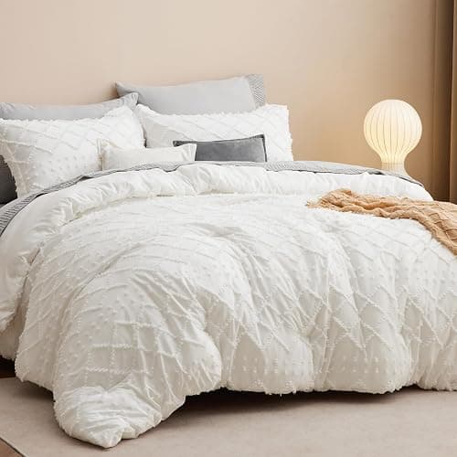 Bedsure Full Comforter Set - Ivory Comforter, Boho Tufted Shabby Chic Bedding for Kids, 3 Pieces Vintage Farmhouse Bed Set for All Seasons, Fluffy Soft Bedding with 2 Pillow Shams thumbnail 2
