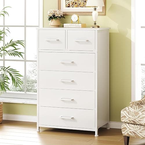 Flrrtenv Wooden Dresser for Bedroom, Chest of Drawers, Storage Cabinet, 6 Drawer Organizer for Office, Living Room, Hallway - White Wood thumbnail 7
