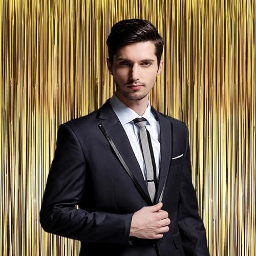 Voircoloria 3 Pack 3.3 x 8.2 ft Matte Gold Foil Fringe Backdrop Curtains, Tinsel Streamers Party Decorations, Fringe Backdrop, Door Shimmer for Graduation, New Years Eve, Birthday Party thumbnail 6