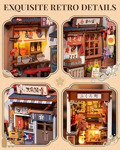 ROBOTIME Book Nook Kit DIY Miniature House Kit for Adults 3D Wooden Puzzle Bookends Bookshelf Diorama Insert Dollhouse Creative Decorative Unique Gifts for Teens and Beginners (Sakura Wine Alley) thumbnail 4