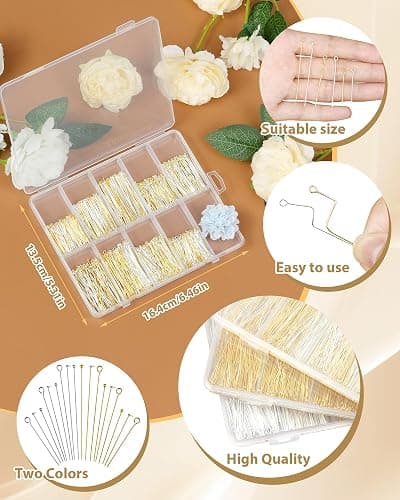 FIVEIZERO 900 PCS Eye Pins and Flat Head Pins for Jewelry Making, Metal Eyepins, Headpins & Ball Head Pins for DIY Earrings, Necklaces, Bracelets, Pendants, 1.2", 1.6", 2", Gold & Silver thumbnail 4