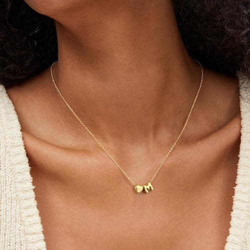 M MOOHAM Dainty Heart Initial Necklaces for Women Girls Gifts - 14K Gold Plated Tiny Heart Initial Necklace Jewelry Personalized Birthday Gifts for Women Teen Girls Trendy thumbnail 3