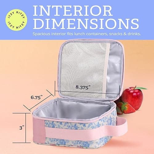 Itzy Ritzy Toddler Lunch Box - Kids Lunch Bag is Insulated and Includes Water Bottle Holder Plus 2 Pockets - Durable, Easy to Clean Lunch Box Toddler Bag (Ribbons & Roses) thumbnail 6