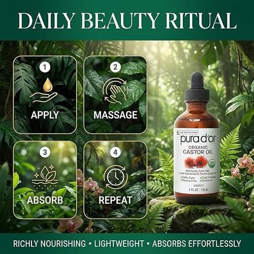 PURA D'OR ORGANIC Castor Oil Pure Cold-Pressed for Hair & Skin, 4oz thumbnail 5