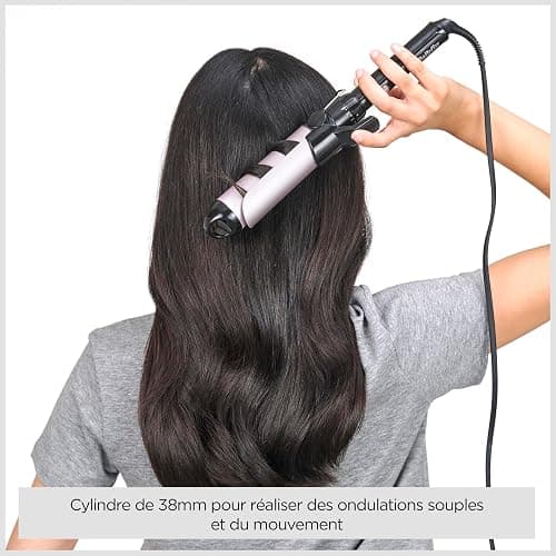 BaByliss Boucleur à pince de 38mm - Cylindre Satin Touch, 10 réglages de température, boucleur professionnel avec support de sécurité intégré, Noir et rose, C338E thumbnail 3