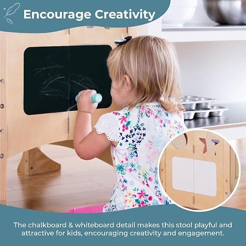 Guidecraft Classic Kitchen Helper® Toddler Tower - Gray: Folding, Adjustable Height, Learning Step Stool for Kids, W/Chalkboard | Montessori Collapsible Safety Non-Slip Platform thumbnail 8