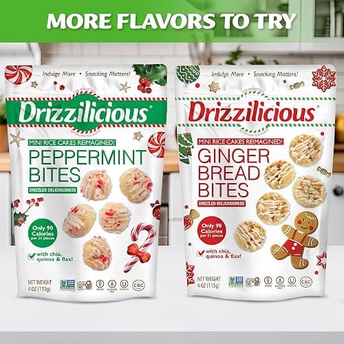 Drizzilicious Mini Rice Cakes - Rice Crisps, Healthy Snack for Adults and Kids, Flavored Rice Cakes, Vegan, Gluten Free, Only 90 Calories Per Serving - Peppermint, 4 oz (Pack of 2) thumbnail 7