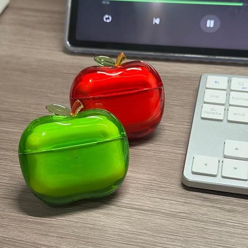 Apple-Shaped Wireless Earbuds Case,Transparent TPU Shockproof Protective Cover,Cute Fruit Design Case (Green-Apple Pendant, for Airpods Pro 3) thumbnail 2