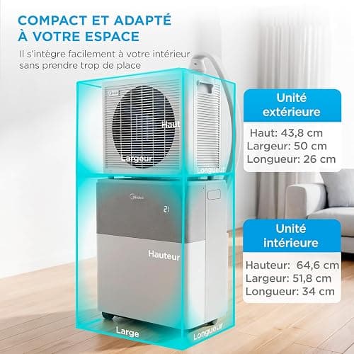 MIDEA Climatiseur PortaSplit Mobile Silencieux 4-in-1| 12000 BTU | Chauffage et Climatisation Portable Prêt à Poser 3,5kW- Clim Mobile avec rafraîchisseur, déshumidificateur, chauffage,ventilateur thumbnail 8