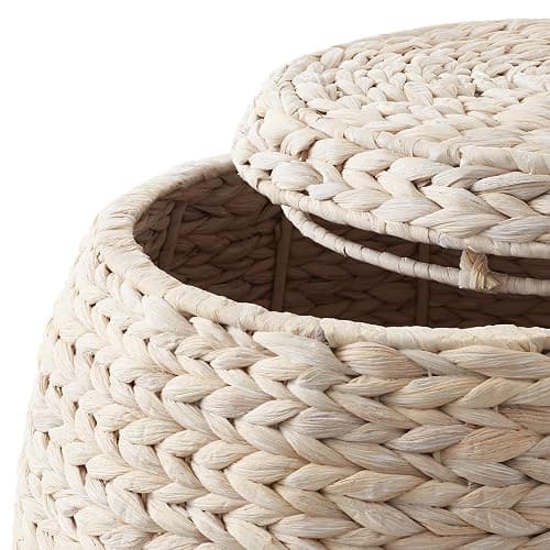 Casafield Round Storage Basket with Lid - Espresso, Handwoven Water Hyacinth Organizer for Laundry, Blankets, Plants, Bedroom, Living Room, Home Office - Espresso thumbnail 8