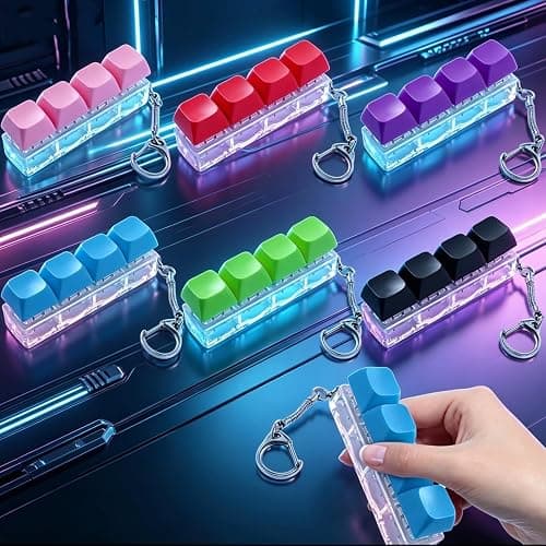 Keyboard Fidget Toy 6 Pack, RARITYLL Clicker Keychain with 4 Buttons for Stress Relief, Durable ABS+PC Fidget Toys for Adults, Portable Fidget Keyboard Gadget for Office & Travel (6 Colors) thumbnail 5