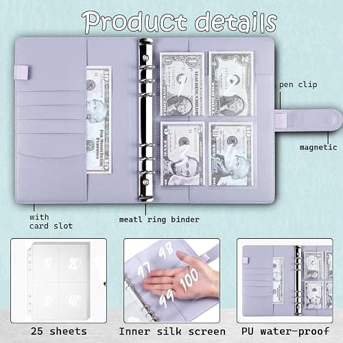 MUQING 100 Envelopes Money Saving Challenge Binder, Inside Sheets Silkscreen, Reusable Tracker, Money Saving $5050 Binder (Purple) thumbnail 4
