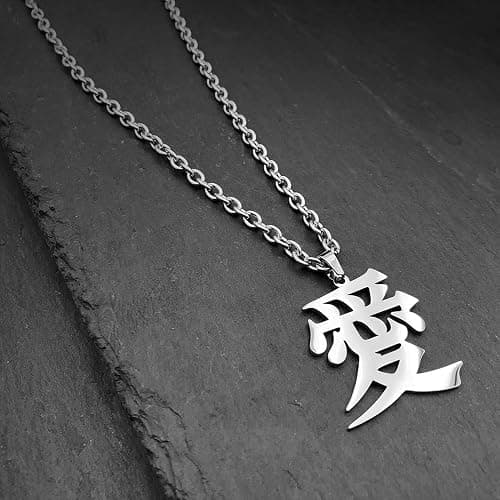 Love Kanji Necklace Japanese Stainless Steel 愛 Chinese Character Pendant thumbnail 7