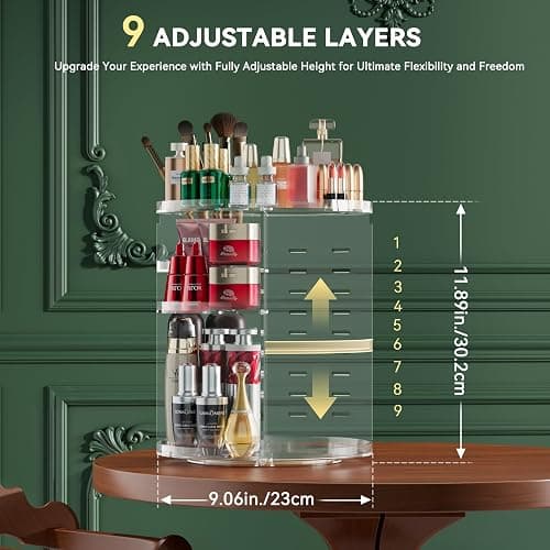 Auxmir Organisateur Maquillage Rotatif 360°, Rangement Maquillage 9 Niveaux Réglables, Organisateur Coiffeuse Grande Capacité Multifonctionnel pour Produit Cosmétiques Skincare Parfum, Transparent thumbnail 2
