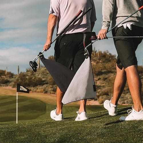 STICKIT Magnetic Golf Towel Gray and Black 2-Pack | Top-Tier Microfiber Golf Towel with Deep Waffle Pockets | Industrial Strength Magnet for Strong Hold to Golf Carts or Clubs thumbnail 4