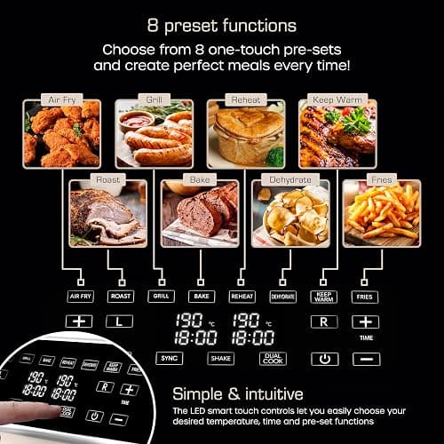 Swan SD10519C Retro Dual Basket Air Fryer with Swan Cyclone Technology, LED Display, 8 Pre-Set Cooking Options, Adjustable Temperature, 8L, 1700W, Cream thumbnail 6