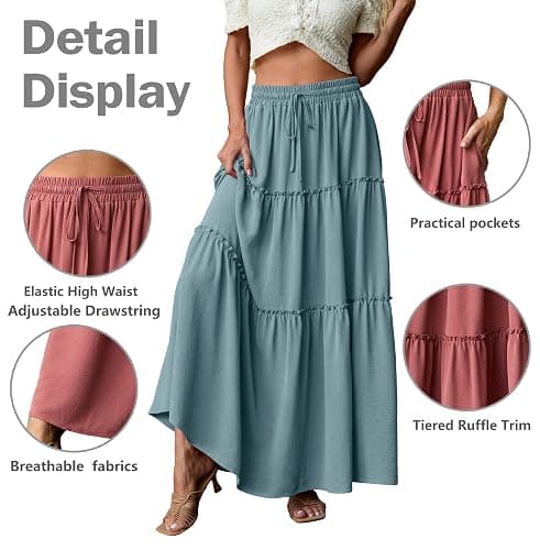 Lepunuo Womens Casual Boho High Waisted Flowy Maxi Skirts Trendy Floral Cute Long Skirts with Pockets thumbnail 4