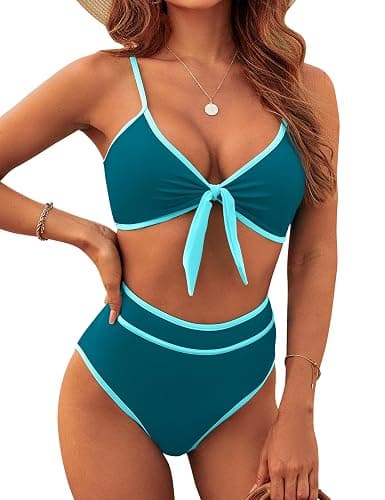 Blooming Jelly Womens High Waisted Bikini Set Tie Knot High Rise Two Piece Swimsuits Bathing Suits - Image 1