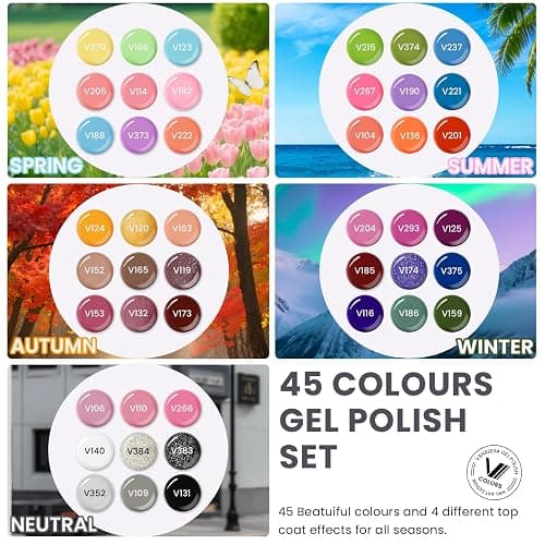 VANREESA Gel Nail Polish Set, 45+5 PCS Classic White Black Red Glitter Pink Blue Gel Polish Set with Base Top Coat Suitable for All Seasons Soak Off Nail Varnish Kit Nail Salon Set Gifts for Women thumbnail 2