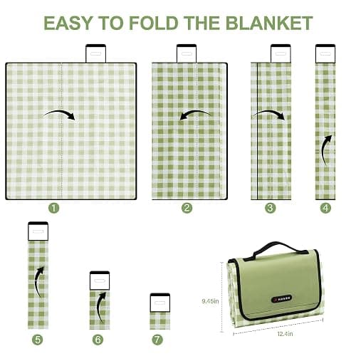 Outdoor Picnic Blanket 80"X80" Picnic Mat Extra Large Camping Blanket Beach Blanket Foldable Waterproof Sand Mat Hiking Travel Family Concerts(Green) thumbnail 2
