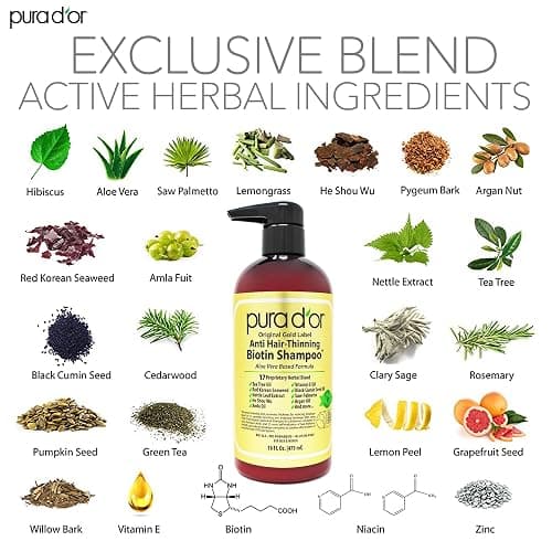 PURA D'OR Anti-Thinning Biotin Shampoo & Deep Moisturizing Conditioner Original Gold Label Set (16oz x2) Natural Earthy Scent, CLINICALLY TESTED Effective Results, Hair Thickening Product, Women & Men thumbnail 3