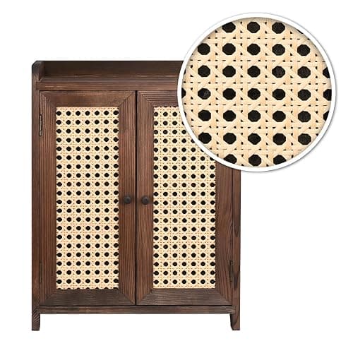 Ikee Design Wood Storage Cabinet with Rattan Doors, with Removable Shelves | COUNTERTOP ORGANIZER: Wooden cabinet with magnetic rattan doors and removable shelves for coffee, cups and pantry items. thumbnail 6
