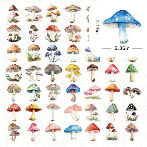 Ychsring Cartoon Mushroom Stickers - 50 Pcs Clear PET Mushroom Aesthetic Stickers for Scrapbook, Journal, Junk Journal, Collage - Waterproof Transparent for Resin, Craft & Scrapbook Supplies thumbnail 3