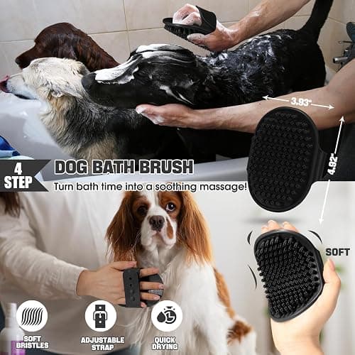 Bonteck Dog Slicker Brush for Dogs Grooming Kit 4PCS | Large Dog Brush for Goldendoodles Poodles Doodles | Long Pin Haired Brush | Poodle Brushes and Comb (Black) thumbnail 7