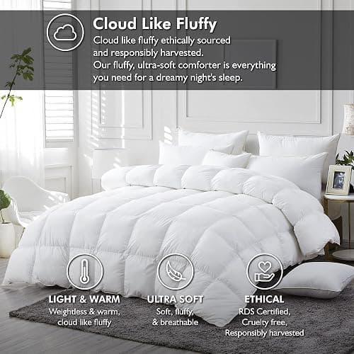 Luxurious White Solid Medium Weight, Palatial King Size Goose Feathers Down Comforter for All-Season Weather, 120 X 98 inches, Premium Baffle Box, 100% Egyptian Cotton Cover, 85 oz. Fill Weight thumbnail 3