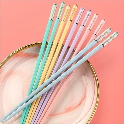 HELERKOL 5 Pairs Fiberglass Chopsticks - Amber Cherry Blossom Pattern, Multicolor - Japanese & Korean Chopsticks - Reusable, Dishwasher Safe - Yellow, Pink, Blue, Green, Purple thumbnail 6
