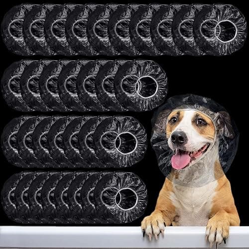 Weewooday 32 Pieces Disposable Pet Shower Caps - Plastic Dog Ear Covers for Bathing, Drops, Guard - Transparent Overhanging Ears Protection for Puppy, Kitten, Small Pets Bath, Shower, Rain Water - Image 1