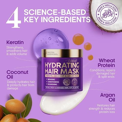 Hydrating Hair Mask – Post Hair Relaxer for Damaged & Dry – Deep Conditioning Keratin Treatment for Curly & Color-Treated – Soft, Smooth, Anti-Frizz & Split Ends Repair with Collagen, Biotin – 10 oz thumbnail 3
