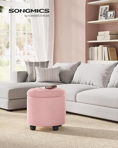 SONGMICS Round Ottoman, Ottoman with Storage, 17.7 x 17.7 x 17.5 Inches, Foot Rest with Legs, Velvet, Load up to 330 lb, for Living Room, Bedroom, Jelly Pink ULOM012R01 thumbnail 3