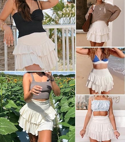 MIYIEONZ Women's Cute High Waist Ruffle Mini Skirt Layered Ruffle Hem Flared Flowy Casual Swing Beach Mini Short Skirt thumbnail 5