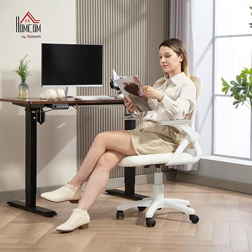 HOMCOM Breathable Mesh Office Chair, Ergonomic, Flip-up Armrests, White | Swivel Computer Chair, Lumbar Back Support, for Home/Office thumbnail 2