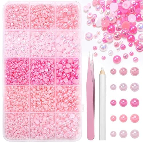 15000 Pcs Pink Flatback Pearls for Crafting, Assorted Size 3/4/6mm Half Pearls Bedazzling ABS Pearl Beads Gems for Nails Art DIY Crafts Face Makeup with Pickup Pencil Tweezer - Image 1