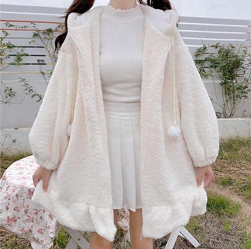 Women Bunny Ears Hoodie Kawaii Anime Aesthetic Cute Japanese Rabbit Fleece Jacket Sherpa Fluffy Fuzzy Coat Sweatshirt thumbnail 6