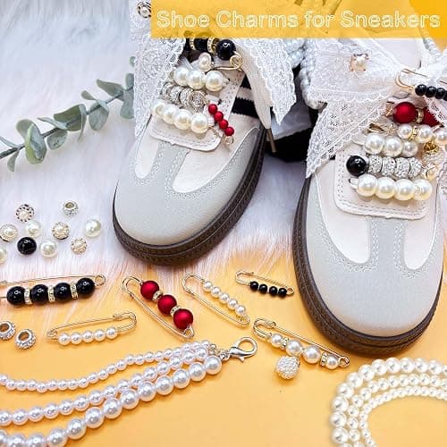 Lospfo 44PCS Shoe Charms for Sneakers Rhinestone Charms for Women Peals Beaded Chain for Shoes DIY Cute Bow/Clips/Jewelry/Pins Shoelace Charms Decoration Shoe Accessories for Gift thumbnail 3