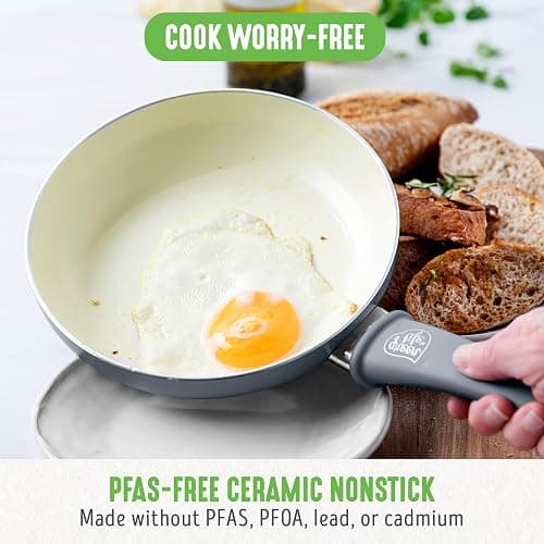 GreenLife 16 Piece Ceramic Nonstick Pots & Pans Cookware Set, Gray | PFAS-Free Nonstick Coating, Stockpot, Frying Pans, Saucepans, Sauté Pan, Stay-Cool Handles, Dishwasher & Oven Safe up to 350F thumbnail 2