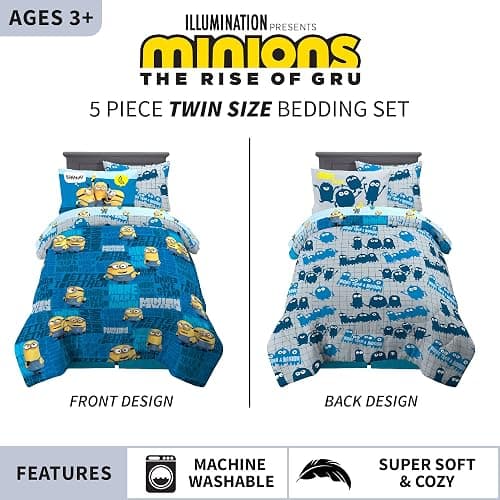 Franco Kids Bedding Super Soft Comforter and Sheet Set with Sham, 5 Piece Twin Size, Minions The Rise Of Gru thumbnail 5