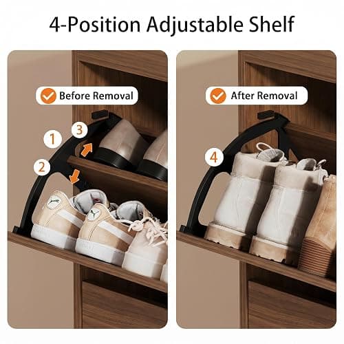 Shoe Storage Cabinet, Wood Shoe Organizer for Entryway with 3 Flip Drawers, Freestanding Shoe Rack with Adjustable Shelf, Narrow Shoe Dresser for Front Door Entrance (Walnut, Standard 3 Drawers) thumbnail 4
