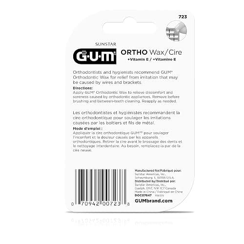 GUM Orthodontic Wax for Braces and Dental Devices - Soothing Dental Wax with Vitamin E and Aloe Vera - Clear Color - Unflavored (Pack of 6) thumbnail 3