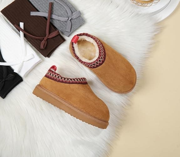 SMajong Kids Slippers Plush Warm Girls Fuzzy House Slippers Boys Platform Slipper Slip-on Shoes Winter Indoor Outdoor thumbnail 3
