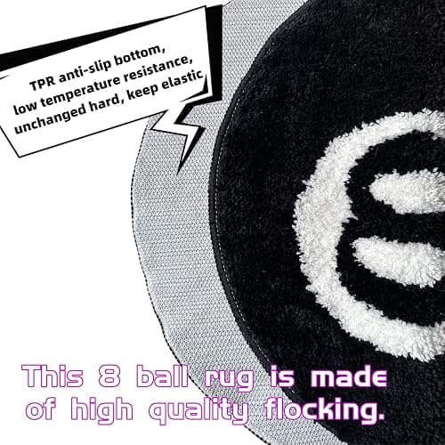 Aewerpec 24" Black Geometric Number 8 Ball Rug, Unique Circle Area Rug for Bedroom Decor thumbnail 5