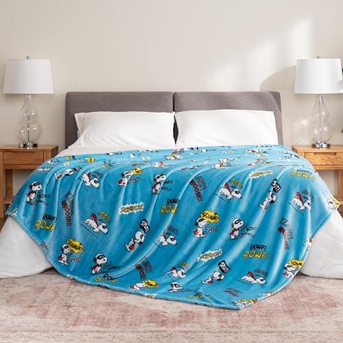 Berkshire Blanket Peanuts® VelvetLoft® Cute Character Snoopy Plush Blanket,Peanuts Large Masked Marvel Toss Happy Blue,Twin 60 in x 90 in (Official Peanuts® Product) thumbnail 6